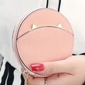 Mini round pink coin purse with cute golden cat ears and a pebbled leather texture - Light Pink