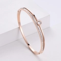 Elegant rose gold double-layer hinged bangle with sparkling zircons and center round diamond - Rose Gold