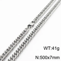 Curb link chain necklace in silver stainless steel, 500x7mm size and 41g weight - 7mm x 500mm(KN232955-ZZ)