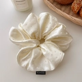 Oversized white satin scrunchie with 3D polka dots and Fashion woven label - Cream White (Polka Dot)