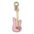 Pink and gold electric guitar charm pendant with enamel finish for DIY jewelry making - Guitar