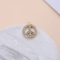 Gold-plated peace sign charm with crystals on a marble tray for DIY jewelry projects - 1#-Peace Sign