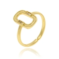 Detalle de anillo bañado en oro de 18K con diseño rectangular y piedras de circonita - Estilo Geométrico Rectangular (J-1435)