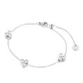 Minimalist silver clover bracelet with inlaid clear crystals and adjustable lobster clasp - Steel Color (KB138266-GC)
