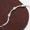 Silver tennis bracelet featuring rectangular clear crystals and round cubic zirconia stones - Platinum Plated White Zircon