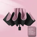 Flat 6-fold cherry blossom pink mini sun umbrella with black vinyl coating for 1-2 people - 8 Ribs Manual - Sunshade + Cover / Sakura Pink
