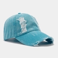 Détails de la casquette de baseball en jean bleu clair avec effet usé et déchirures style - Réglable / Rose bonbon