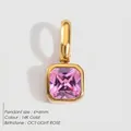 Quadratischer Anhänger aus Edelstahl mit rosafarbenem Geburtsstein für Oktober in 14K Gold - Oktober Rosa - Gold