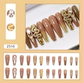 Unghie finte ballerina lunghe marrone nude con ciondoli a serpente dorati e strass - Serpente Oro Cool (Tipo Colla)