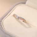 S925 sterling silver wheat-shaped V-ring with zircons and rose gold finish - Adjustable Open / Female Style