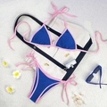 Royal blue and light pink color-block bikini set with adjustable side-tie bottoms - Blue Pink