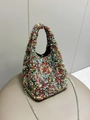 Sparkling multi-color rhinestone bucket bag with silver chain strap for women - Colorful