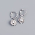 Pendientes de aro sol en plata de ley S925 con colgantes de circonita brillante - Plata 925 / Color Plata Platino (Par)