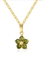 Gold stainless steel necklace with olive green zircon flower pendant in a minimalist style - Gold/Olive Green Zirconia