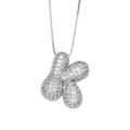 Sparkling silver bubble initial K pendant necklace with cubic zirconia pave box chain - Letter K / Silver
