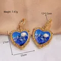 Vintage gold heart pendant with deep blue enamel and baroque pearl details - Heart Blue Texture [C-46]