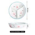 Assiette bento 8 pouces en céramique à 3 compartiments avec motif lapin rose - Bol 3 compartiments 8 pouces - Lapin