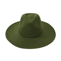 Top down view of deep olive green wool fedora with a wide brim and classic pinched crown - One Size / Army Green