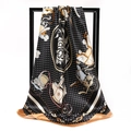 Retro black silk scarf detail featuring white polka dots and vintage carriage pattern - Black Carriage Polka Dot (017)