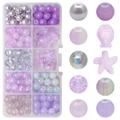 DIY purple beaded jewelry set with various glass and acrylic beads in a 10-grid storage box - Lilac Purple approx 180pcs