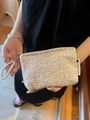 Macaron pastel tweed mini organizer bag with decorative pearl beaded carry handle - Warm Tweed Pink