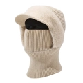 Cream knit balaclava hat with fleece trim and integrated neck warmer for cold weather - One Size / Light Beige