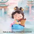 Style A Tang Dynasty maiden figurine playing Konghou with pink sash and blue dress - 1056-15A Konghou