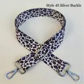 Close-up of purple leopard print replacement bag strap with silver metal lobster clasps - Pattern 45 Silver Clasp