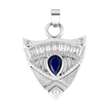Silver pendant featuring a large teardrop blue zircon and sparkling white crystals - Style 30 (Silver Shield Shape Deep Blue Gem)