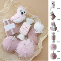 Set di ornamenti natalizi rosa e bianchi con gufi, calze e palline di velluto morbido - Rosa Stile B Irregolare (6 pezzi)