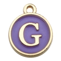 Golden round pendant featuring a purple enamel finish and the capital letter G - Letter G Pendant Only (Without Chain) / 1 Piece (12x14mm) / Purple