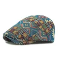 Ethnic bohemian style ivy cap with colorful geometric pattern in woven fabric - Adjustable / Blue