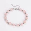 Dettaglio del bracciale con perle di cristallo rosa, chiusura a moschettone e catena - Bracciale / Bracciale Argento