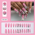 Pink and white cat-themed press-on nails with leopard print and rhinestones (CTD-0013) - Pink White Cat Face Leopard Bow Style (CTD-0013)