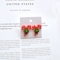 Hand-painted candy cane Christmas stud earrings with festive red and white stripes - Red Candy Cane 2