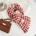 Red and white houndstooth cashmere scarf with fringe on a white decorative table - Red Style (Style 3)