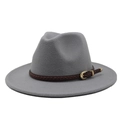 Detailed shot of dark brown braided leather strap and gold buckle on a gray wool fedora hat - M (56-58cm) / 11 Light Grey
