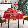 Mantel de Navidad redondo de encaje rojo con patrones festivos para mesa de comedor - 90*90cm / Copo de Nieve de Navidad Rojo