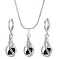 Set di gioielli in cristallo argento con pendenti neri a forma di pera e zirconi - Set collana e orecchini / Nero