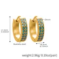 Golden stainless steel U-shape hoop earrings set with blue gradient cubic zirconia stones - Blue Zirconia Earrings - Large