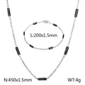 Silver stainless steel necklace and bracelet set with black tube accents and specs - Steel (Black Beads)