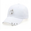 White cotton baseball cap with silver rings and Eiffel Tower pendant detail - [circular Iron Tower] White