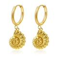 Elegantes pendientes de concha en acero inoxidable bañados en oro de 18K estilo marino - Pendientes de Colgante Nautilus / Dorado