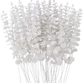 Artificial white eucalyptus stems with round leaves for home and wedding decor - White Eucalyptus