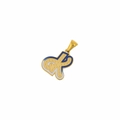 Detailed view of golden letter K pendant with blue enamel and dotted metal texture - Letter K