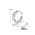 Silver adjustable open ring featuring rectangular zircon stones and minimalist design - 2.5*5mm-7 Stones / Silver Base White Zirconia