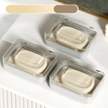 Three-piece set of gray double-layer sealed travel soap boxes on marble surface - Double Layer Sealed / Simple Grey