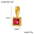 Detail of red square zircon pendant in gold plating showing 1.4cm height dimensions - Gold Base / Square - Ruby Red