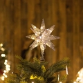 Lighted silver glitter Christmas tree star topper with LED lights for festive decor - 20CM Silver 18-Pointed Star