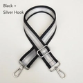 Detail of 3.8cm nylon bag strap with silver stripe patterns and swivel metal hooks - Black + Silver Hook